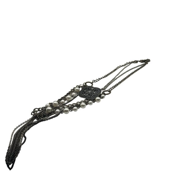 Multi-Layer Pendant Necklace With Faux Pearls & Metal Chains - Picture 5 of 7